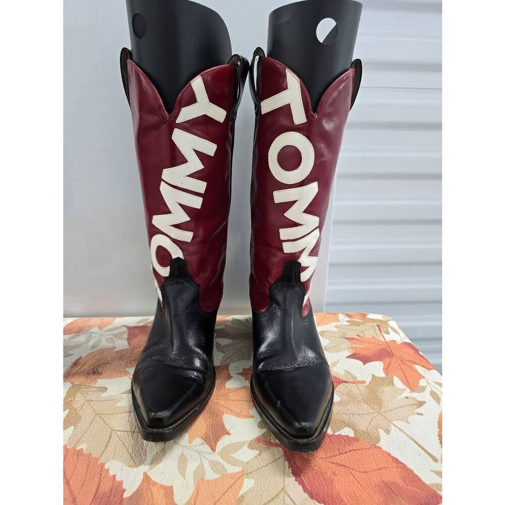 Vintage Tommy Hilfiger Women's Cowboy Boots  Size 8 Red & Blue USA Flag Leather